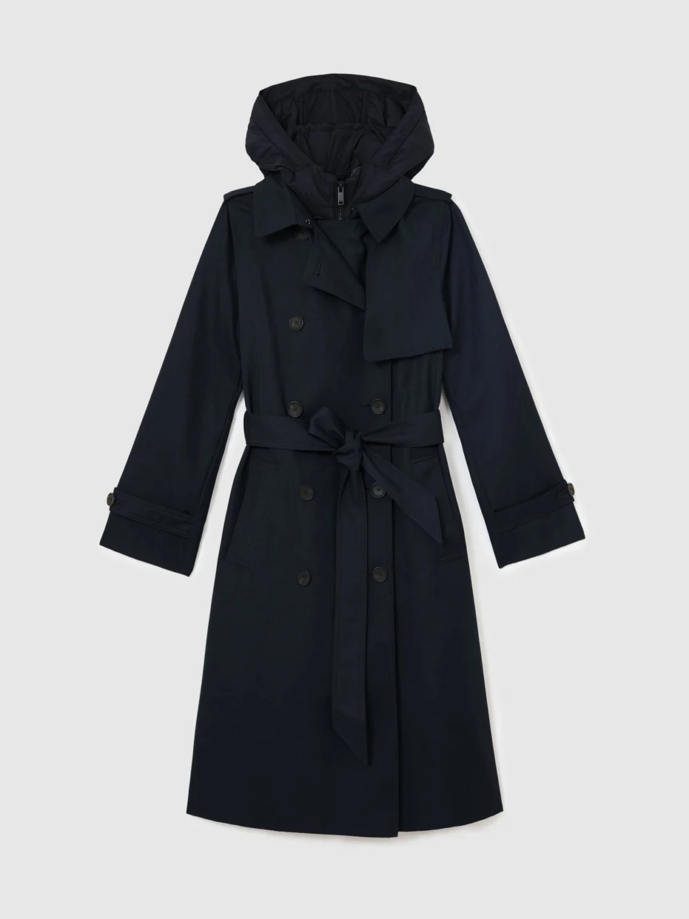 Reiss Navy Petite Hooded Insert Trench Coat, view 6
