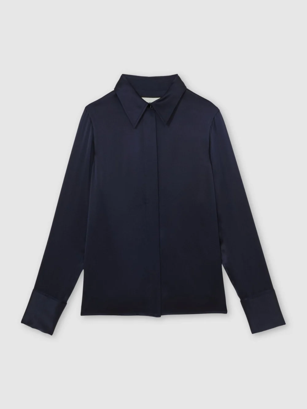 Reiss Navy Petite Silk-satin Concealed-placket Shirt, view 6