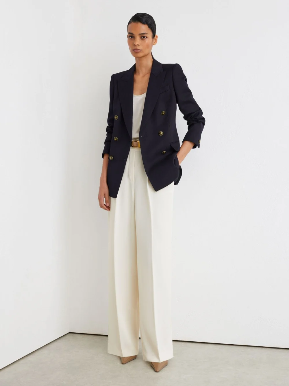 Reiss Navy Petite Wool-blend Twill Double-breasted Blazer