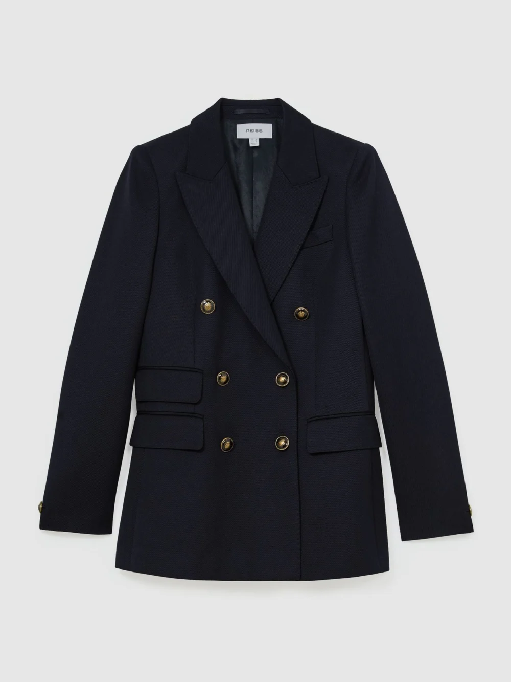 Reiss Navy Petite Wool-blend Twill Double-breasted Blazer, view 6