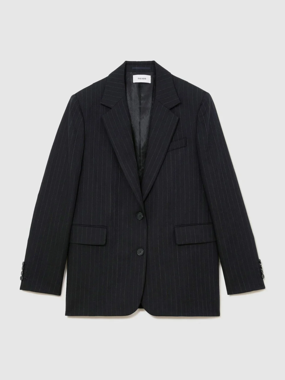 Reiss Navy Petite Wool Pinstripe Single-breasted Suit Blazer Relaxed-fit, view 4