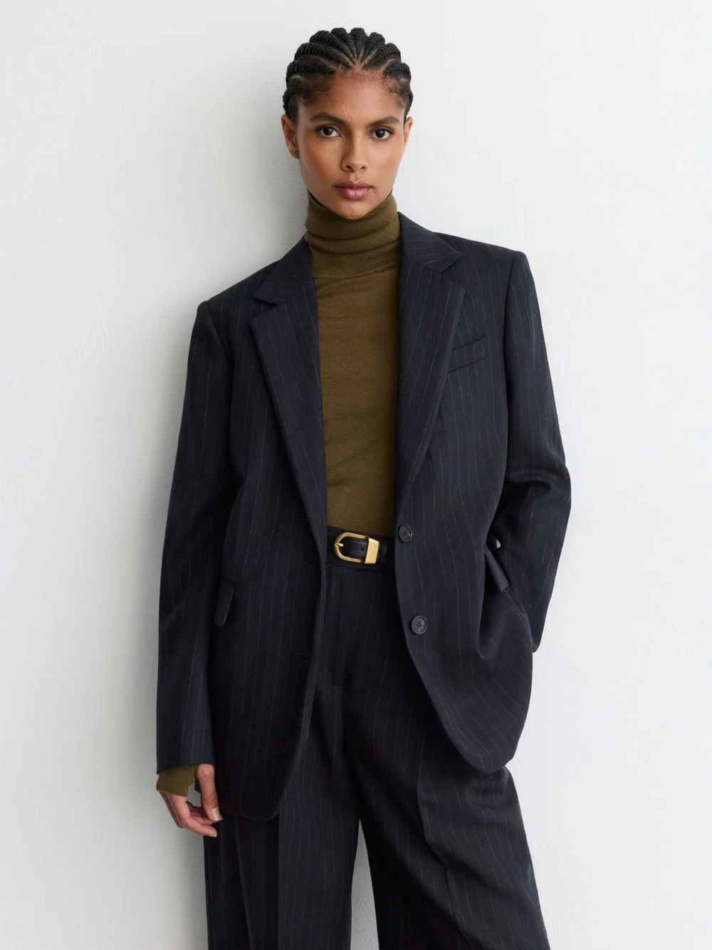 Reiss Navy Petite Wool Pinstripe Single-breasted Suit Blazer Relaxed-fit, view 5