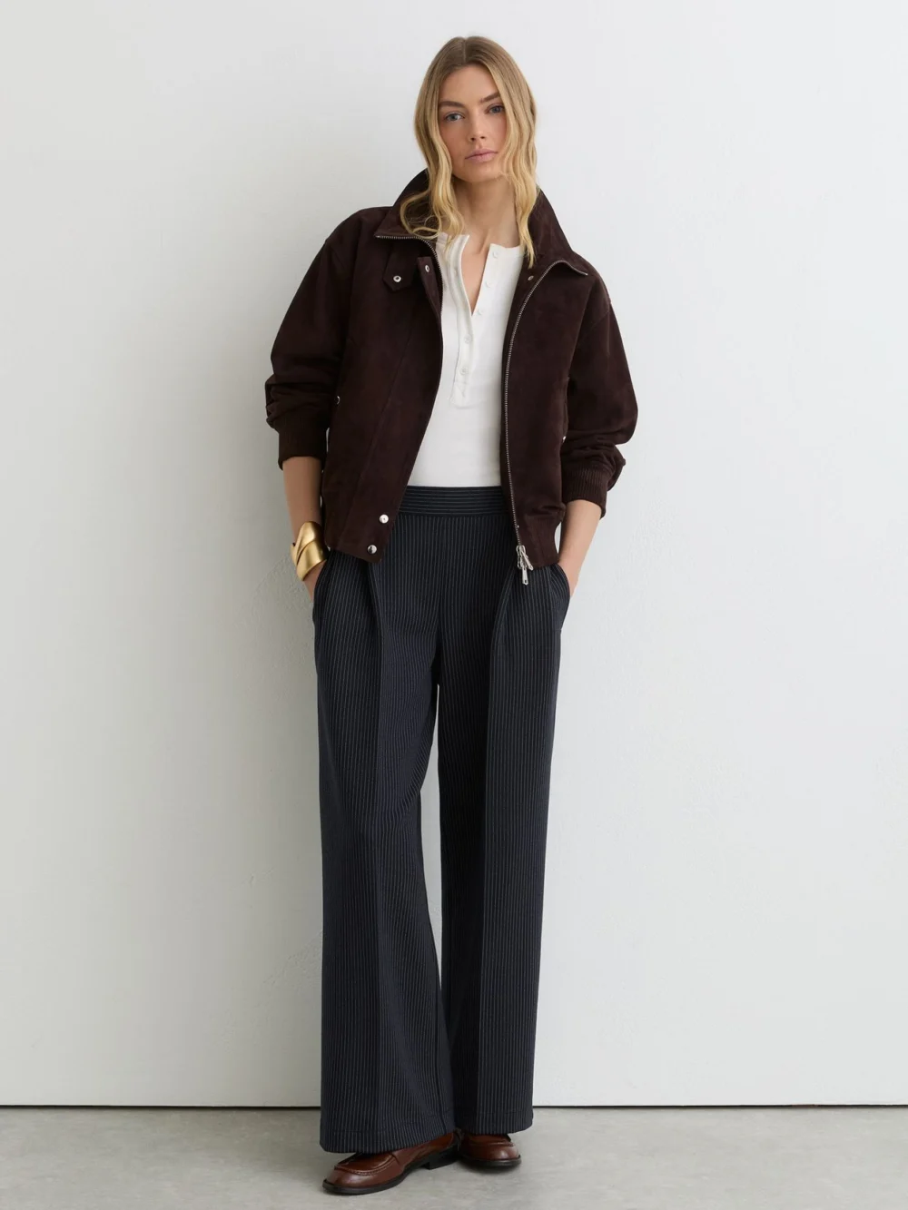 Reiss Navy Pinstripe Wide-leg Joggers