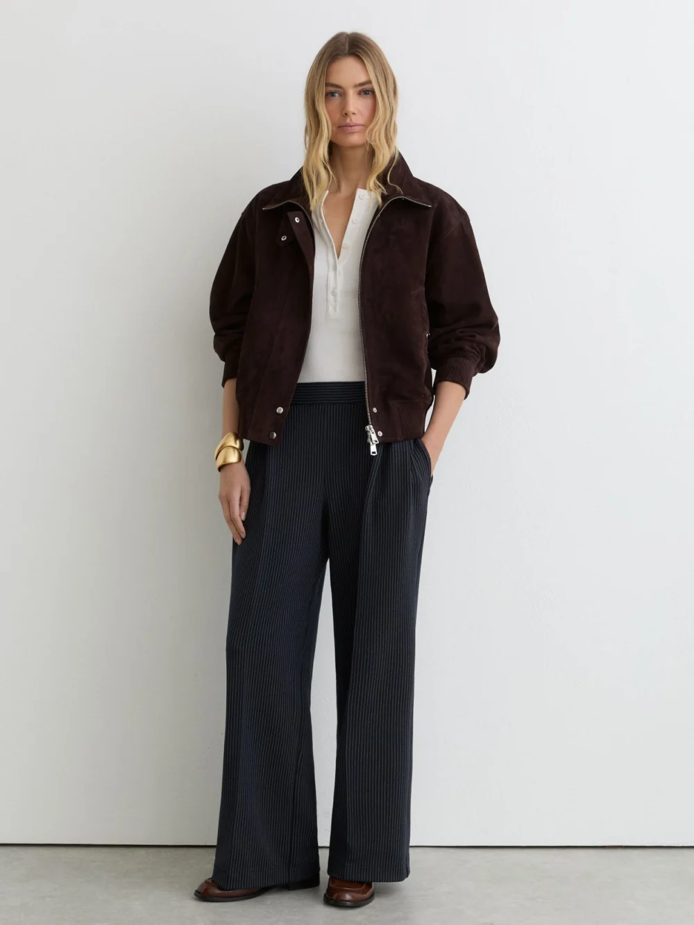 Reiss Navy Pinstripe Wide-leg Joggers, view 5