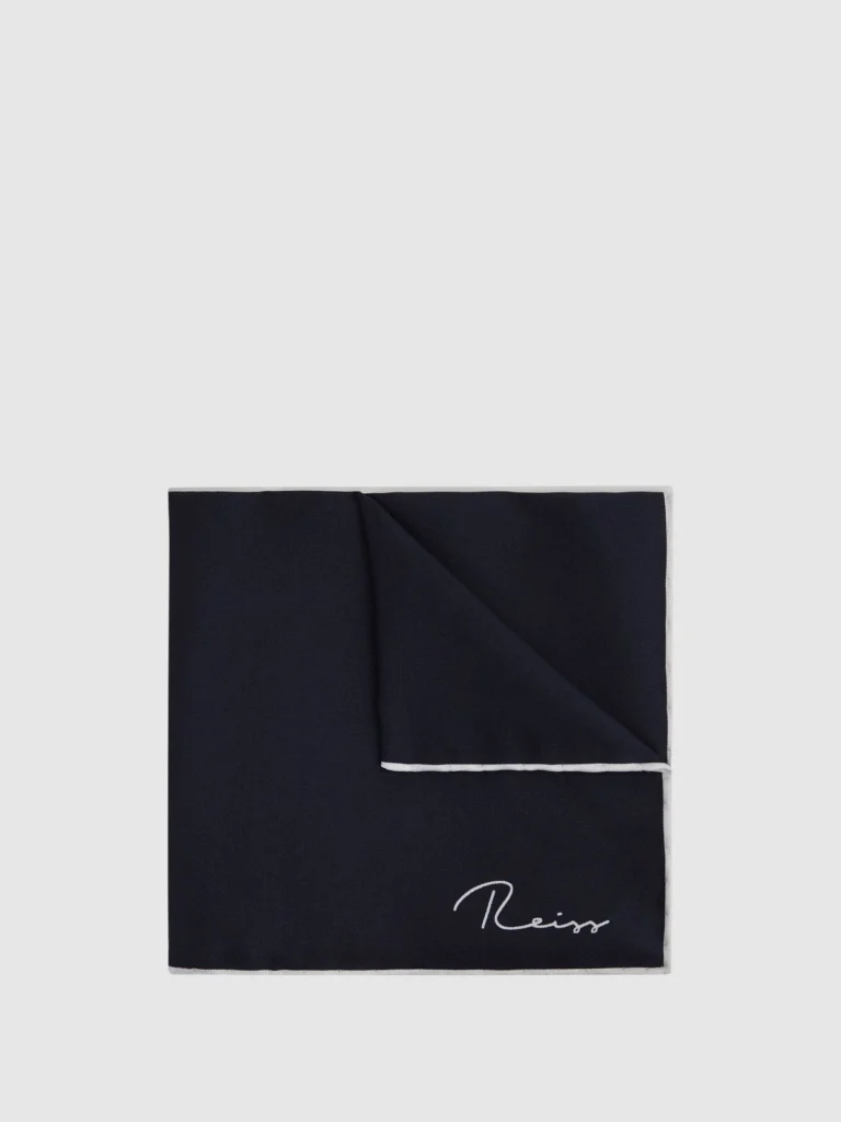 Reiss Navy Plain Silk Pocket Square