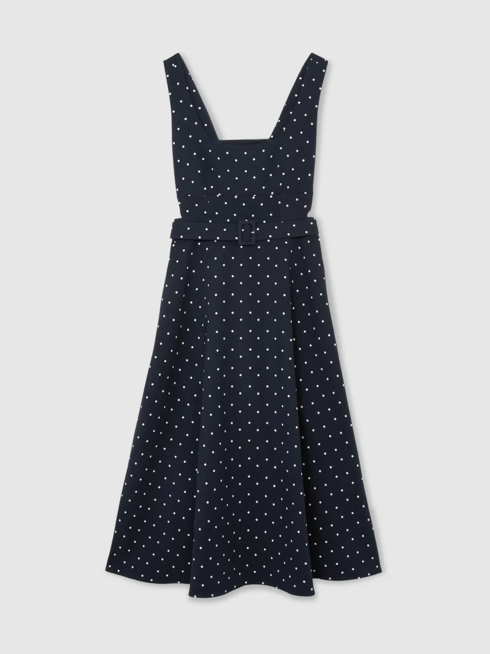 Reiss Navy Polka Dot-print Belted Midi Dress, view 2