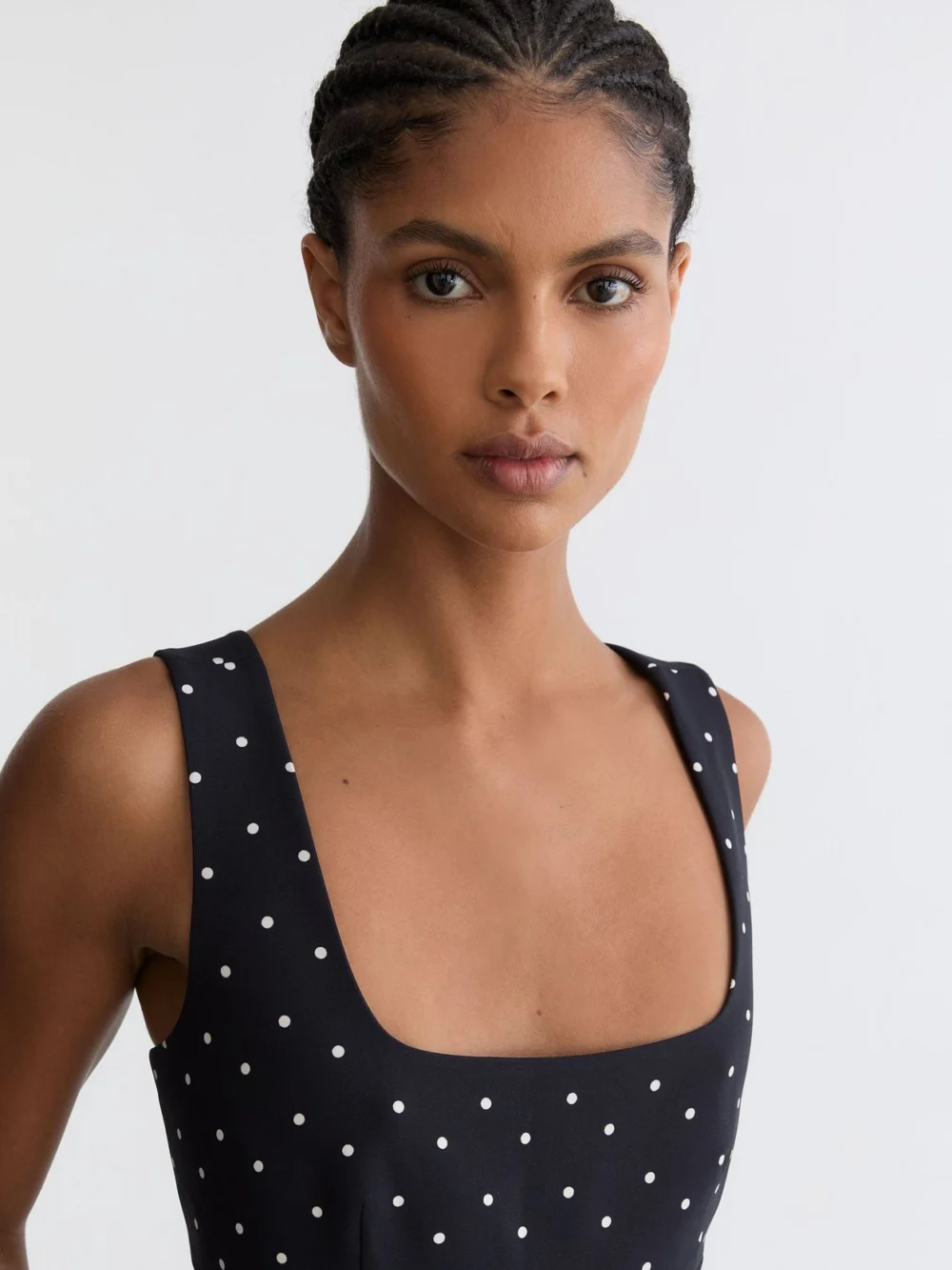 Reiss Navy Polka Dot-print Belted Midi Dress, view 4