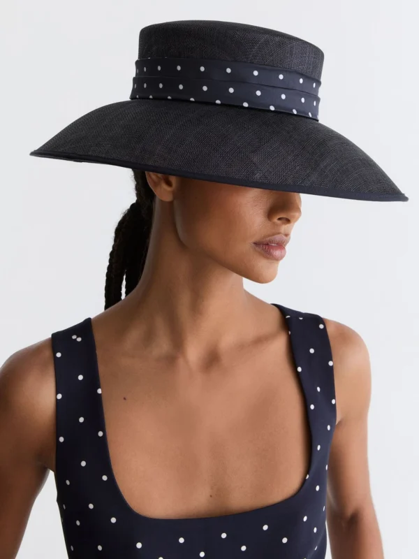 Reiss Navy Polka Dot-trim Occasion Hat,