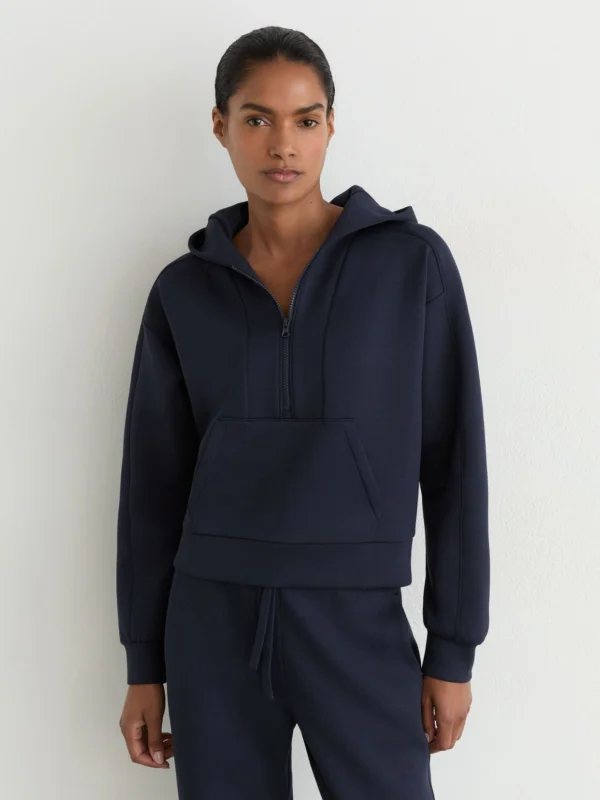 Reiss Navy Premium Interlock Half-zip Hoodie