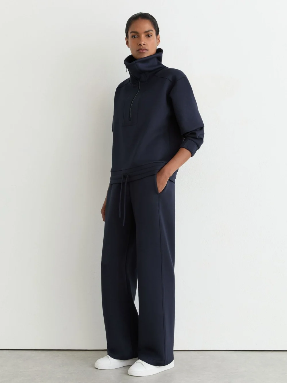Reiss Navy Premium Interlock Half-zip Sweatshirt