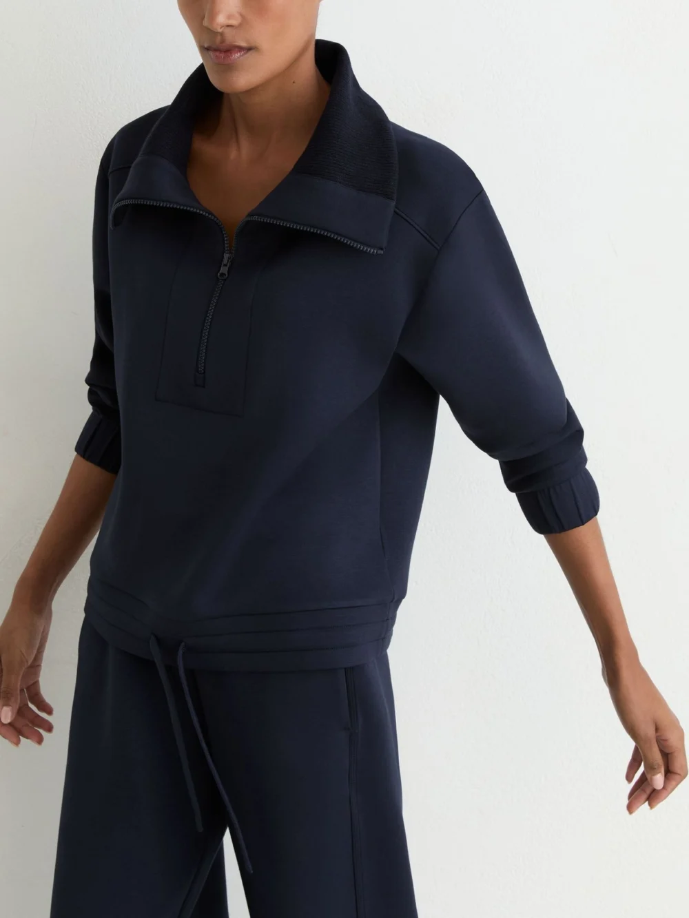 Reiss Navy Premium Interlock Half-zip Sweatshirt, view 3