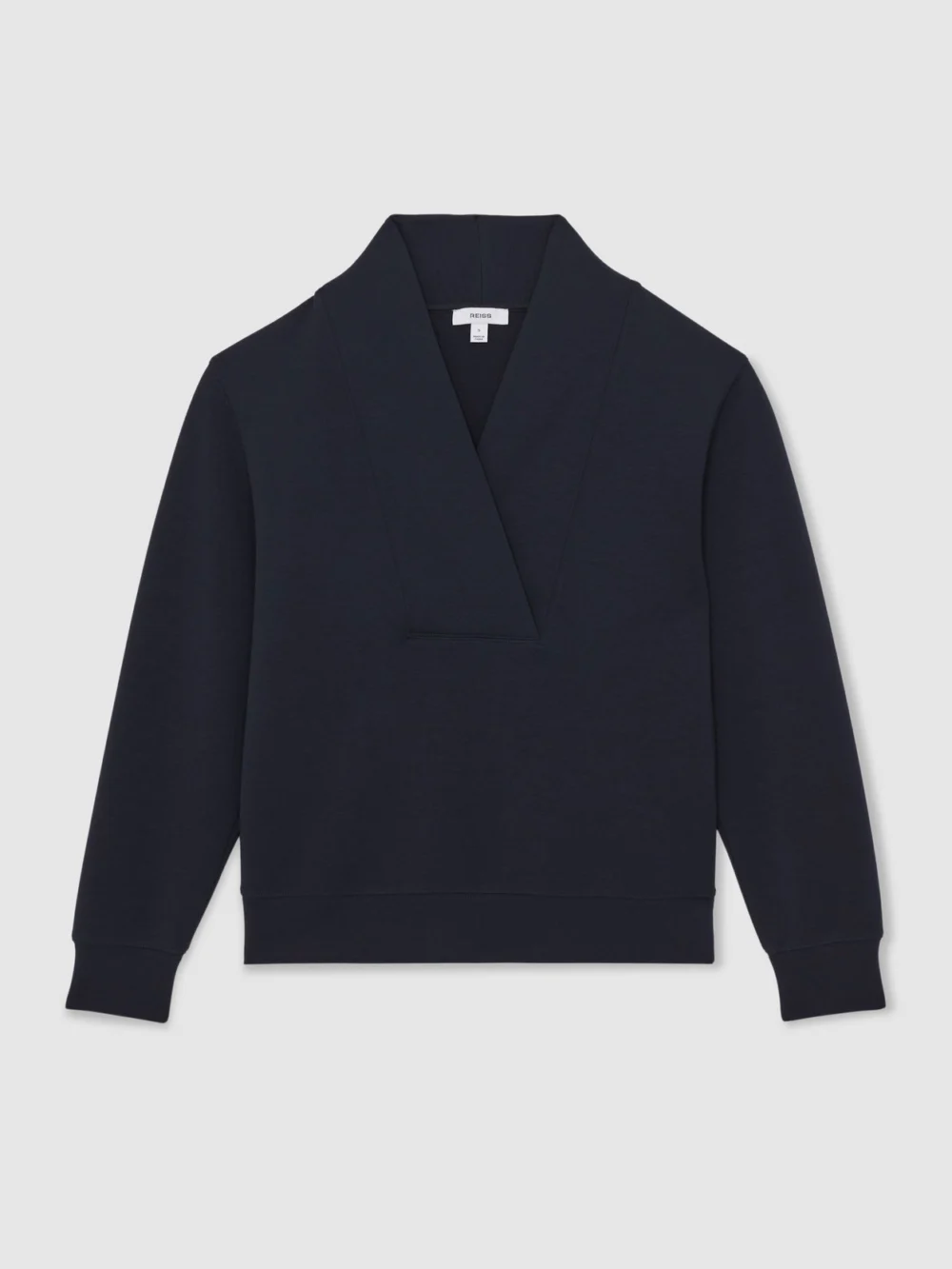 Reiss Navy Premium Interlock Shawl-neck Sweatshirt with , view 2