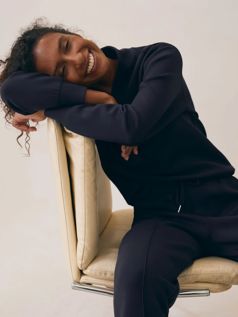Reiss Navy Premium Interlock Shawl-neck Sweatshirt with , view 4
