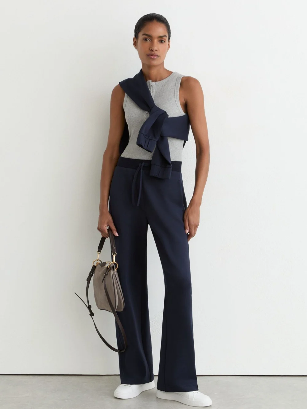 Reiss Navy Premium Interlock Wide-leg Joggers