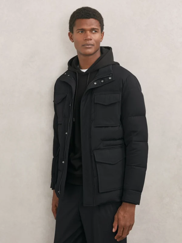 Reiss Navy Quilted Four-pocket Puffer Jacket