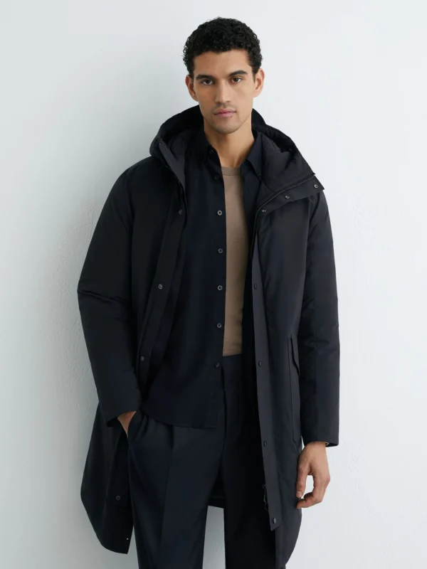 Reiss Navy Quilted Hooded Mid-length Puffer Coat