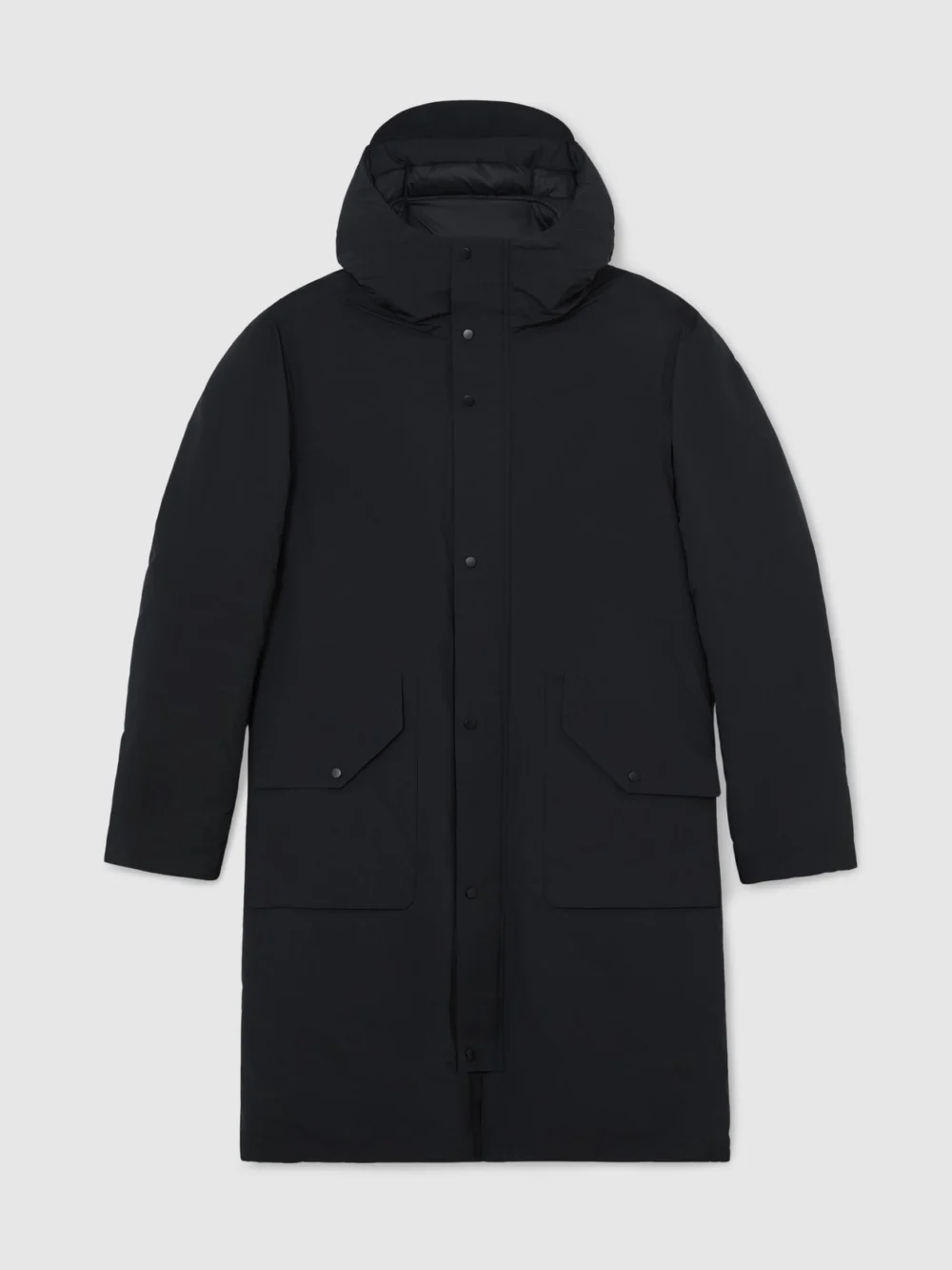 Reiss Navy Quilted Hooded Mid-length Puffer Coat, view 2