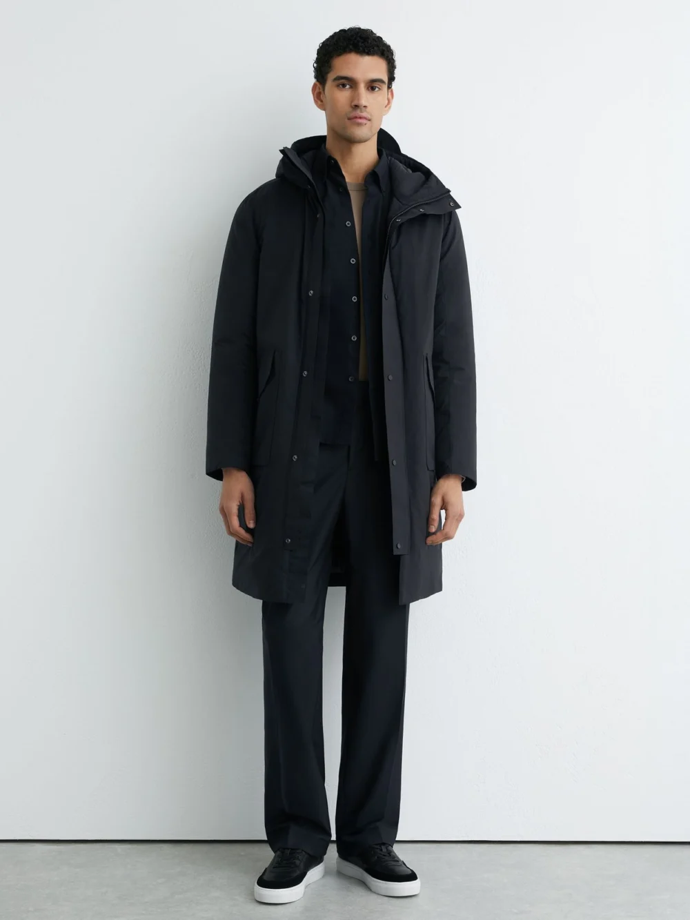 Reiss Navy Quilted Hooded Mid-length Puffer Coat, view 3