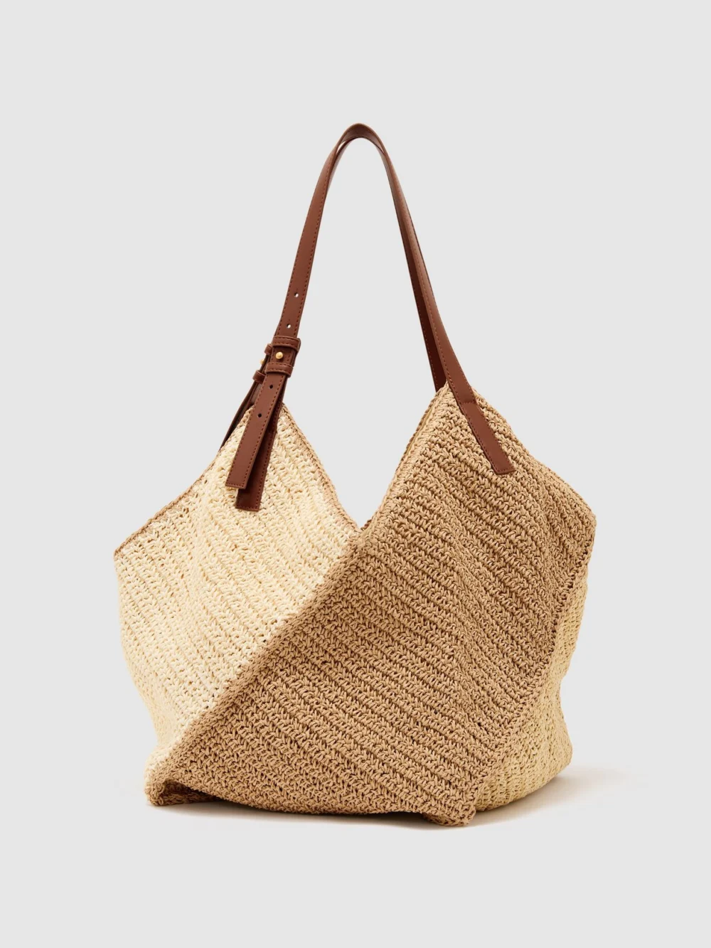 Reiss Navy Raffia-effect Colour-block Tote Bag,, view 2