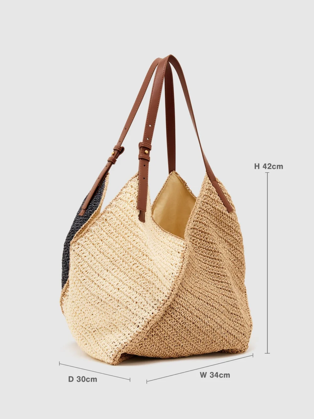 Reiss Navy Raffia-effect Colour-block Tote Bag,, view 3