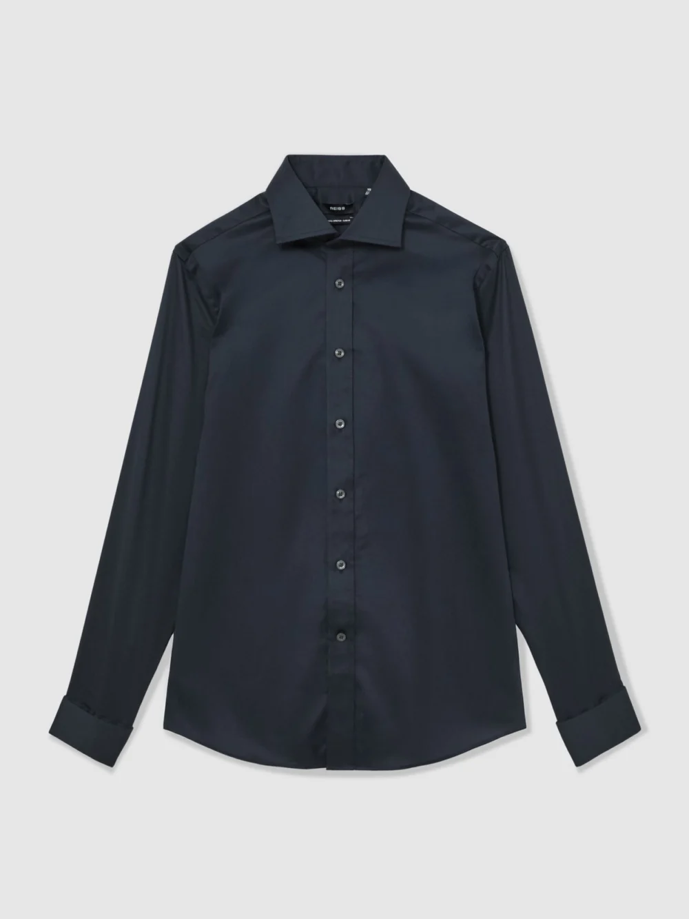 Reiss Navy Regular Fit Stretch Double-cuff Shirt Cotton-blend, view 2