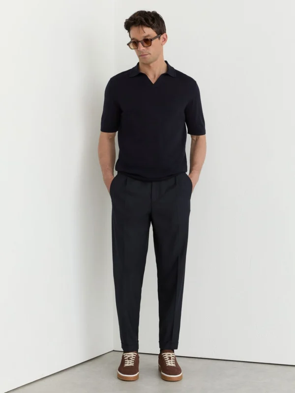Reiss Navy Relaxed Drawstring Trousers with Turn-ups