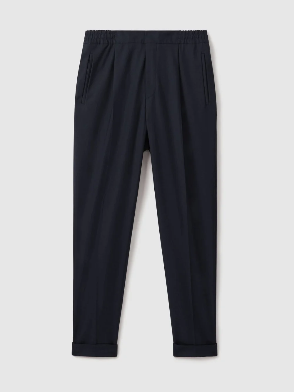 Reiss Navy Relaxed Drawstring Trousers with Turn-ups, view 2