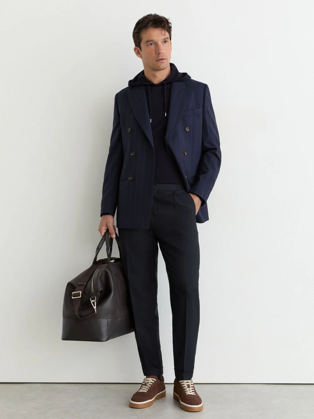Reiss Navy Relaxed Drawstring Trousers with Turn-ups, view 4