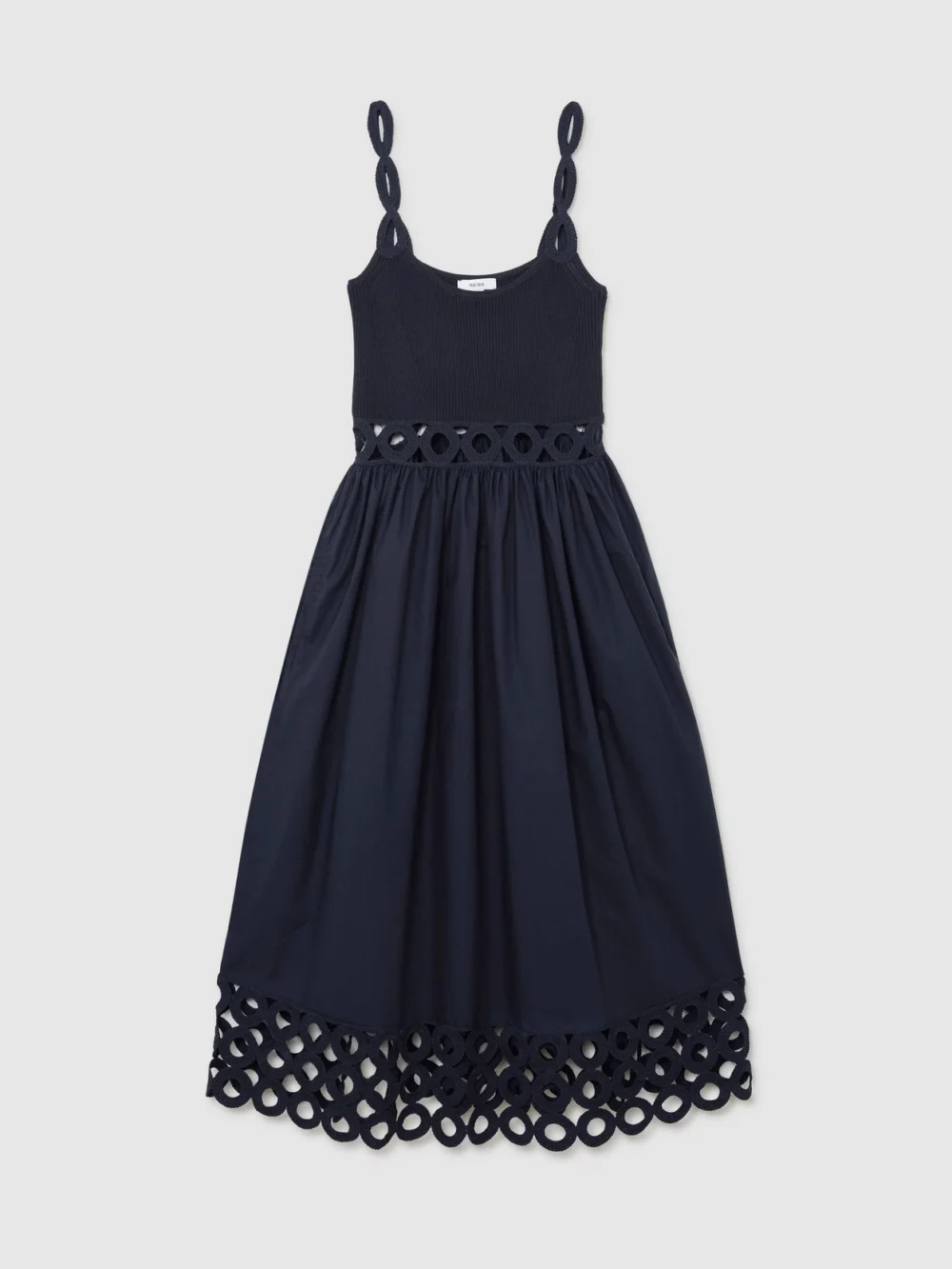 Reiss Navy Rib-knit Woven Mix Cut-out Midi Dress, view 2