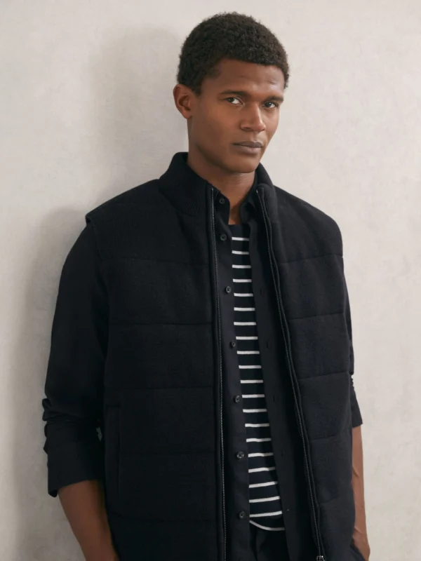Reiss Navy Rib-knit Zip-through Gilet