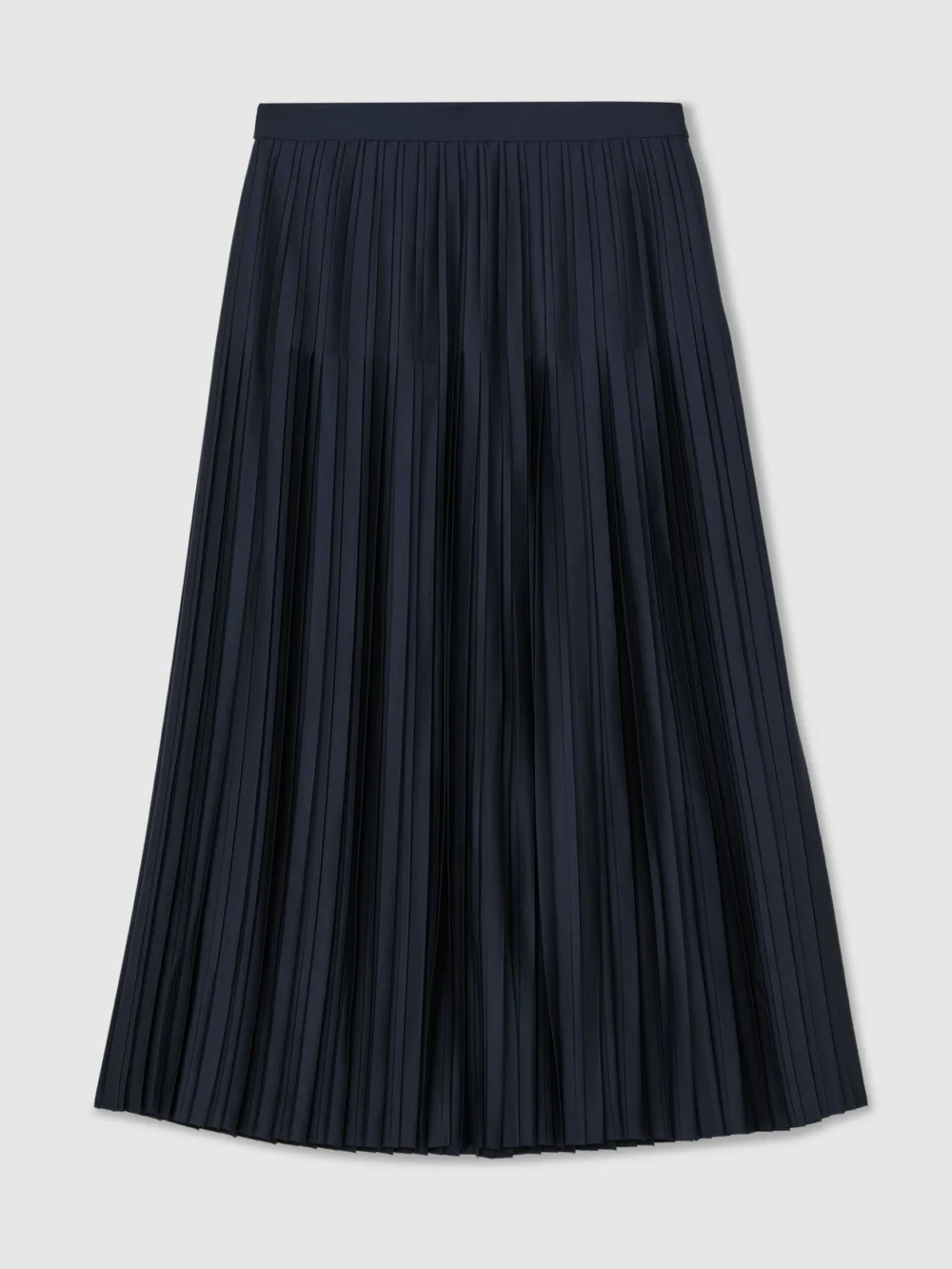 Reiss Navy Satin Pleated Midi Skirt, view 2