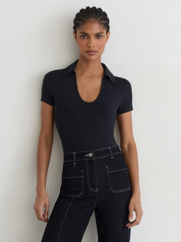 Reiss Navy Scoop-neck Jersey Polo Top