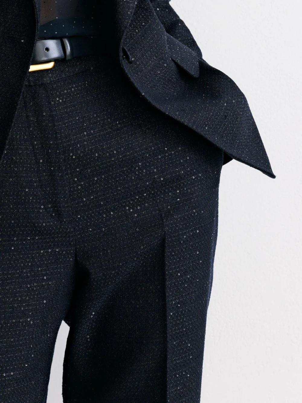 Reiss Navy Sequin-detail Wide-leg Woven Trousers, view 3