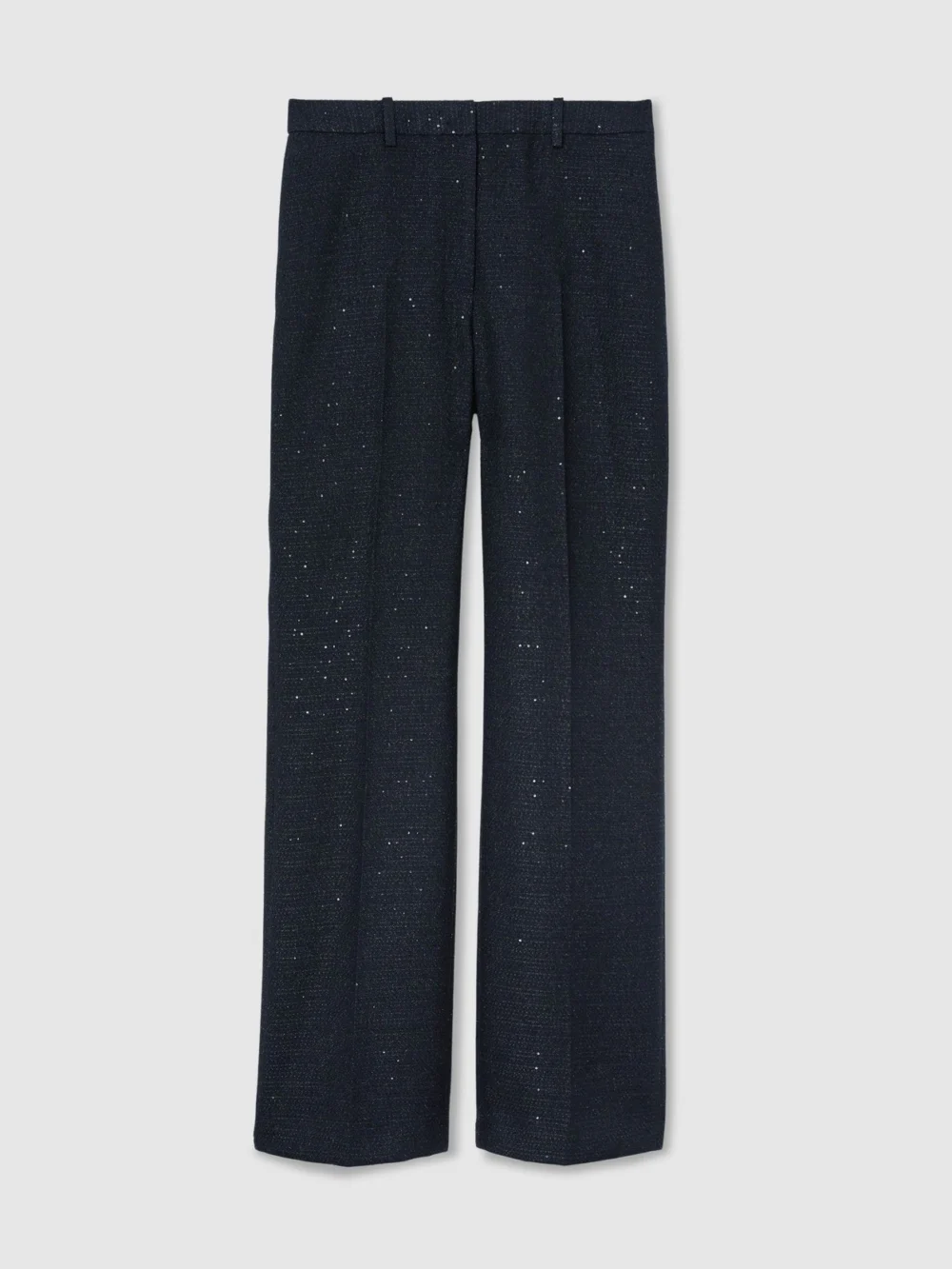 Reiss Navy Sequin-detail Wide-leg Woven Trousers, view 6