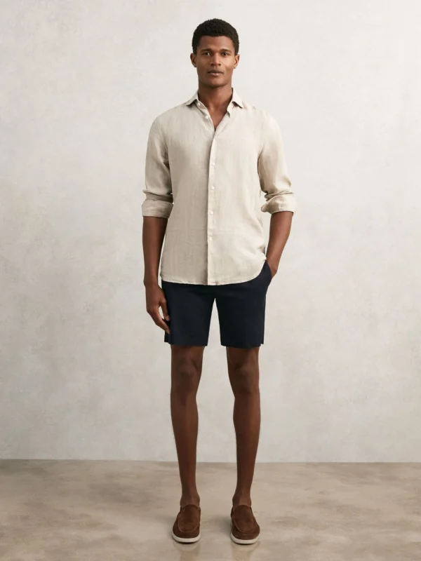Reiss Navy Short Length Cotton Chino Shorts with Stretch