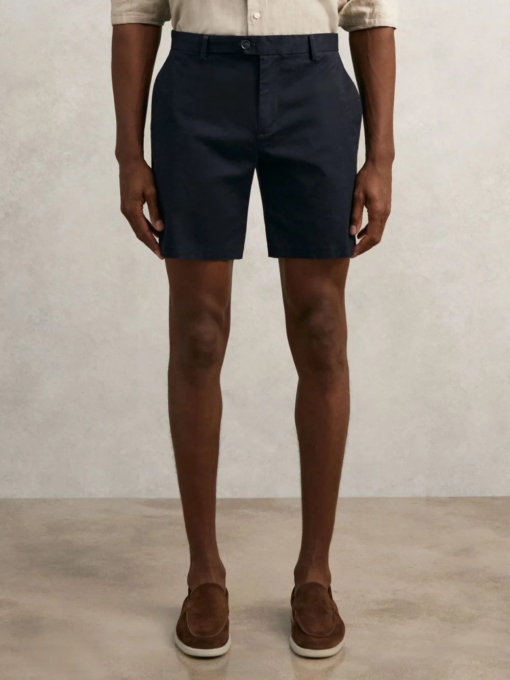 Reiss Navy Short Length Cotton Chino Shorts with Stretch, view 3