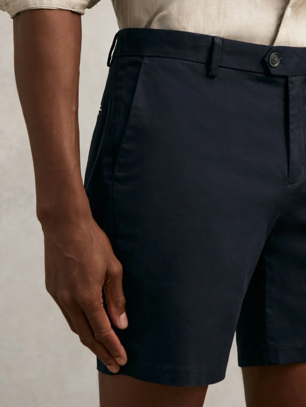 Reiss Navy Short Length Cotton Chino Shorts with Stretch, view 4