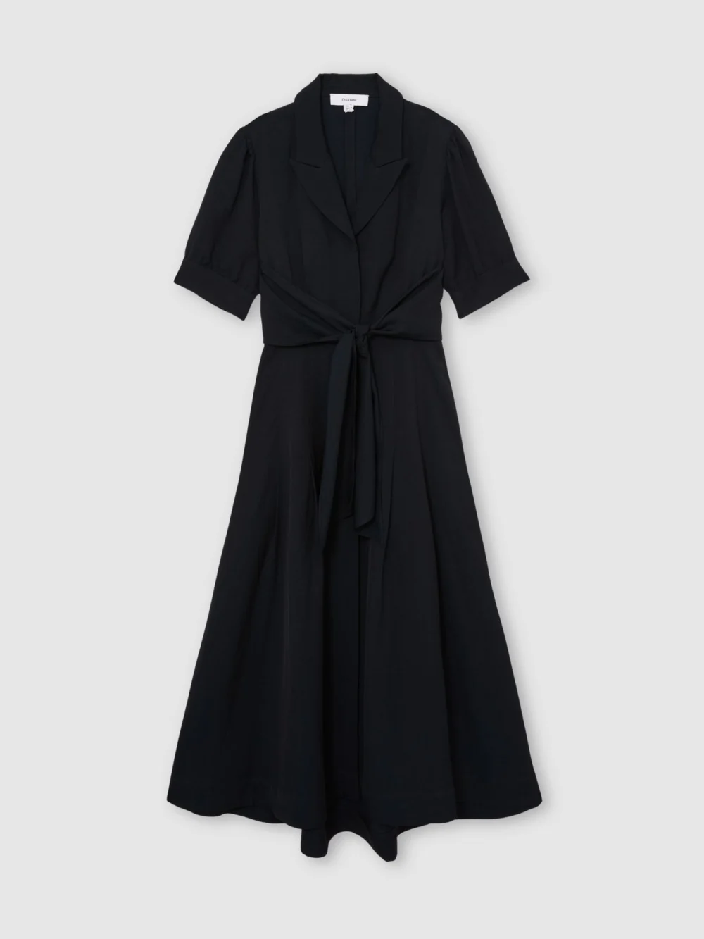 Reiss Navy Short-sleeve Belted Midi Dress with Linen, view 2