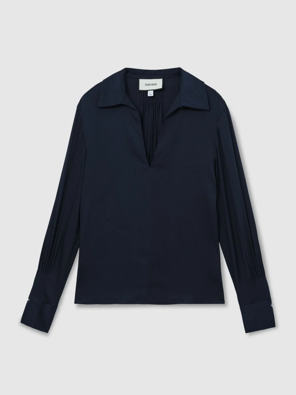 Reiss Navy Silk-blend Open-collar Shirt, view 2