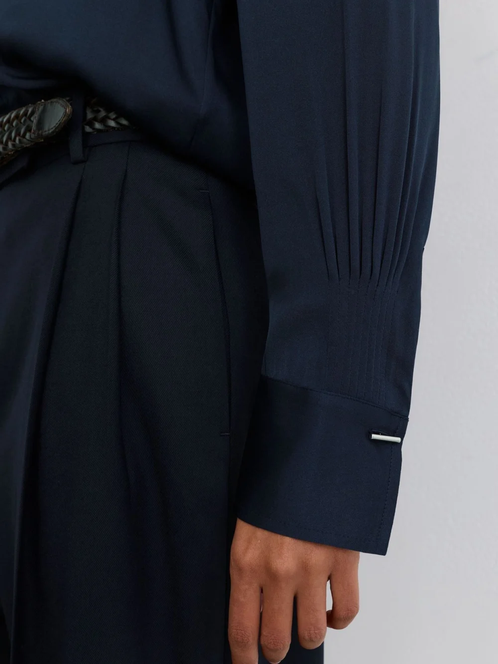 Reiss Navy Silk-blend Open-collar Shirt, view 4