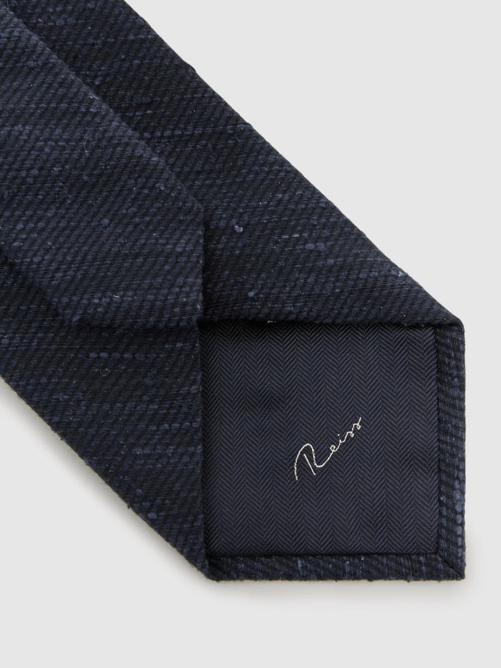 Reiss Navy Silk-blend Slub Textured Tie,, view 4