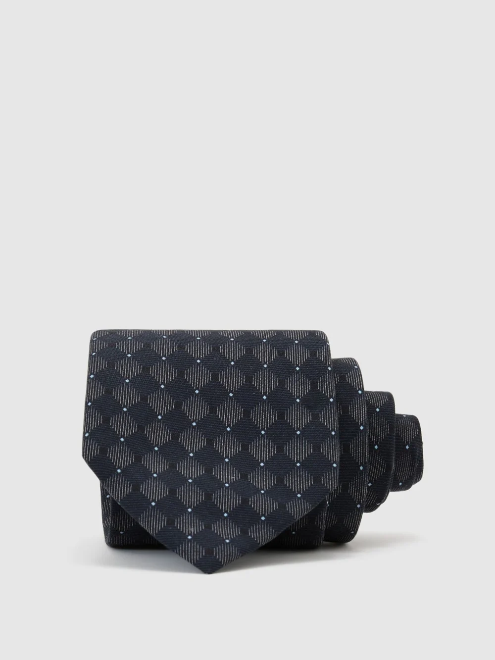 Reiss Navy Silk-blend Woven Tonal Diamond Tie,, view 2
