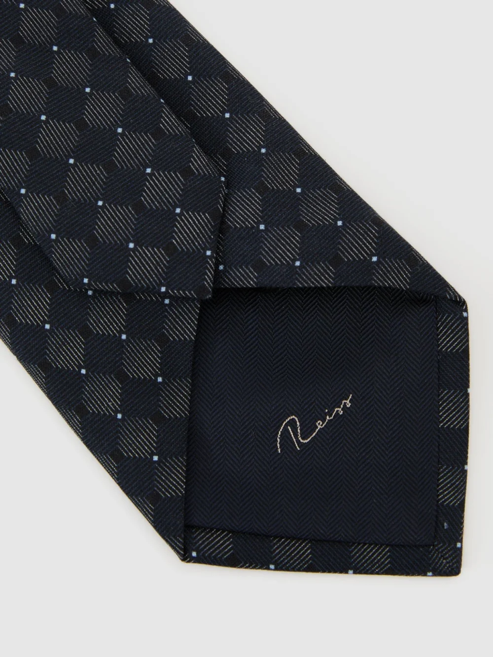 Reiss Navy Silk-blend Woven Tonal Diamond Tie,, view 4