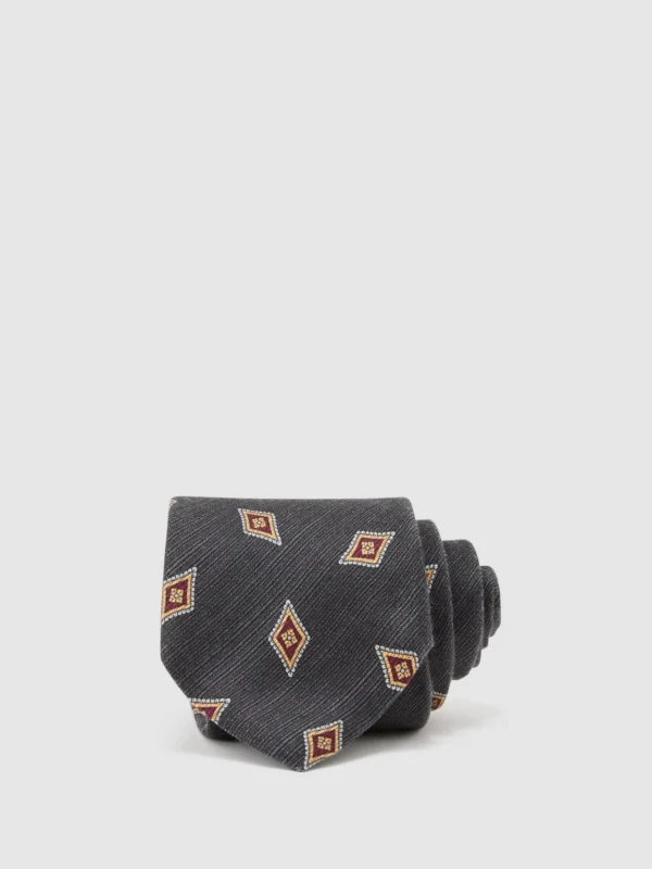 Reiss Navy Silk Diamond Medallion-print Tie,