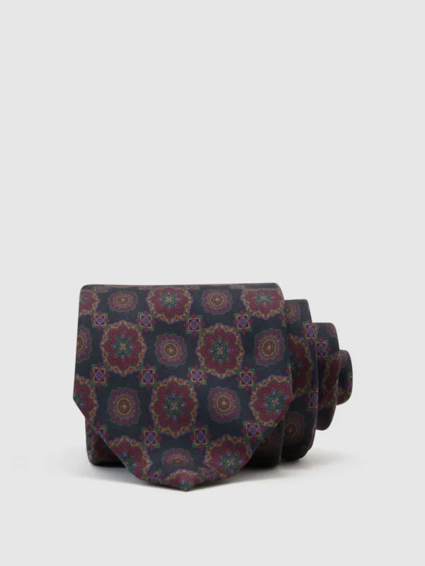 Reiss Navy Silk Floral Medallion-print Tie,