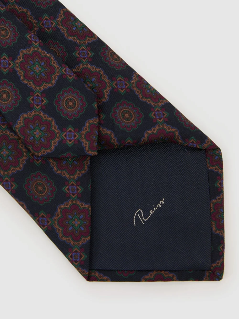 Reiss Navy Silk Floral Medallion-print Tie,, view 4
