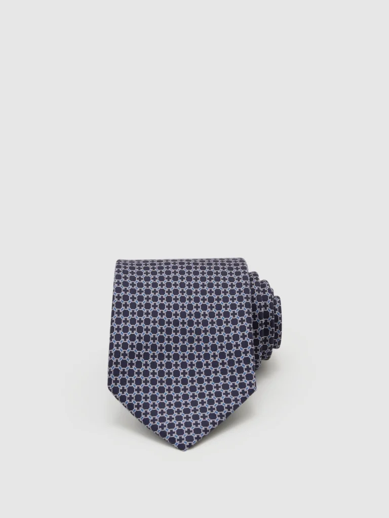 Reiss Navy Silk Geometric Chain-print Tie