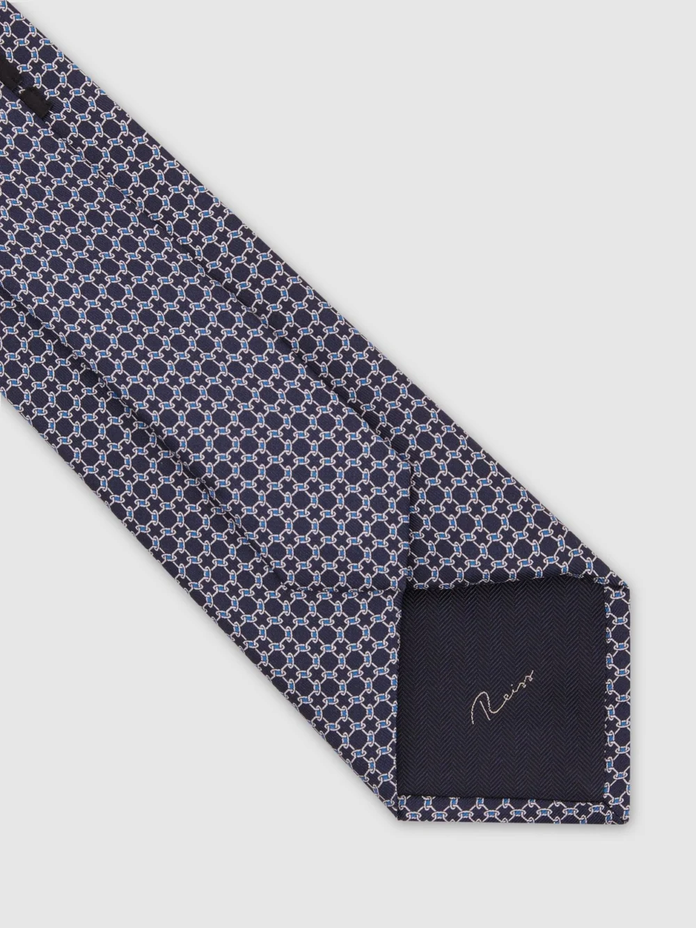 Reiss Navy Silk Geometric Chain-print Tie, view 4