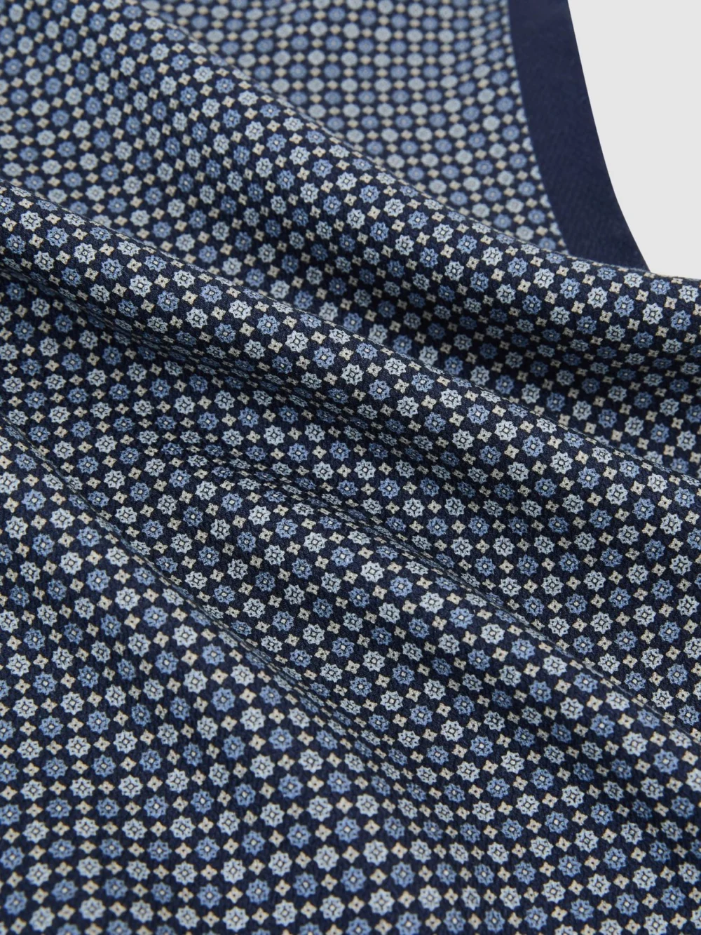 Reiss Navy Silk Geometric Floral-print Pocket Square,, view 3
