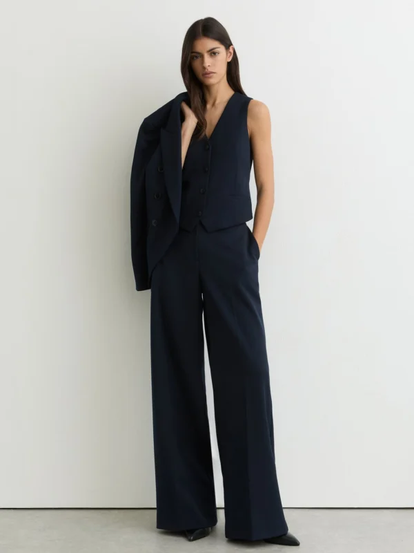 Reiss Navy Single-breasted Twill Waistcoat